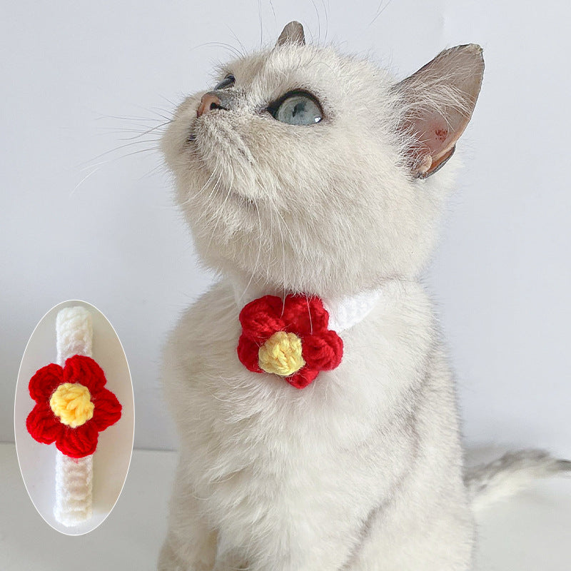 Pet Wool Knitted Collar Cat Dog Cute Collar Knitted Necklace Silent Adjustable British Short Dog