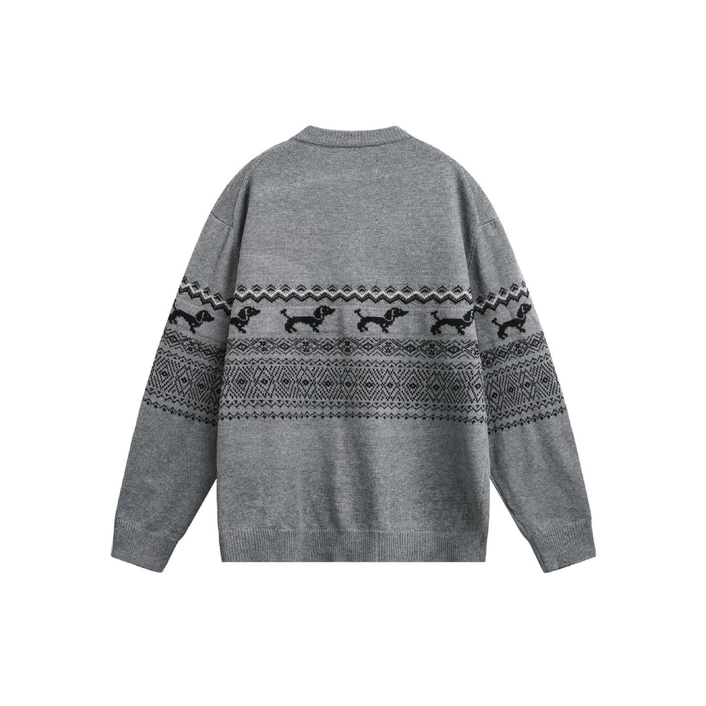 vintage Fair Isle dog knit cardigan sweater men