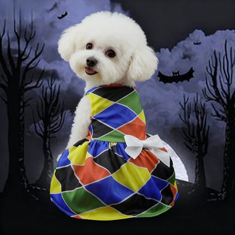 Pet Clothes Halloween Factory Drop Shipping Dress for Small Dogs, Cute Clown Wizard Printed Design