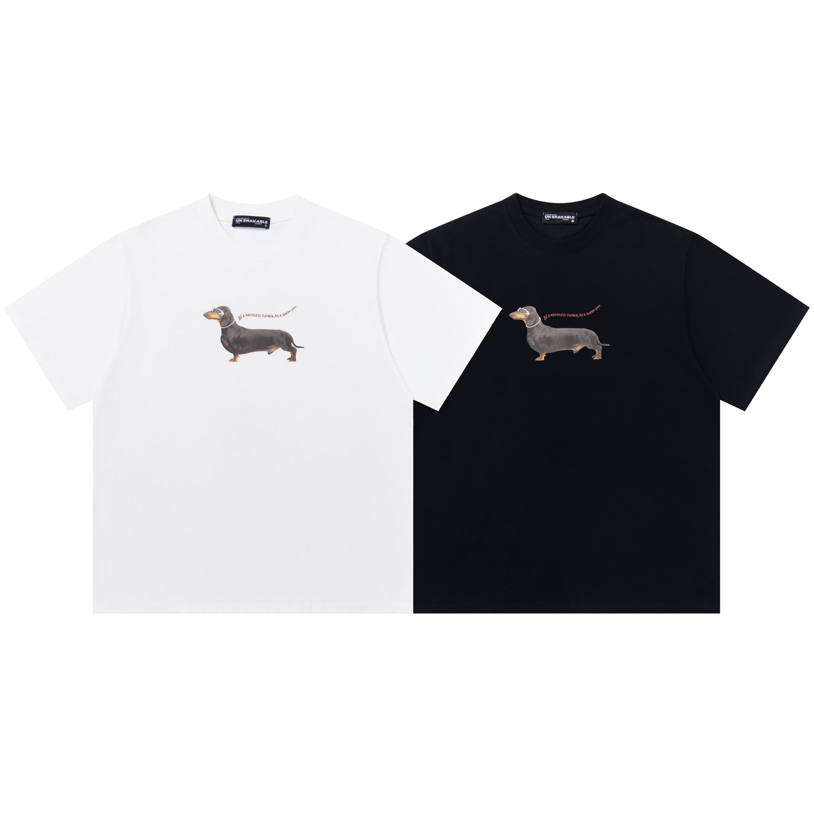 Retro Dachshund Print Crew Neck Short Sleeve T-Shirt for Men and Women