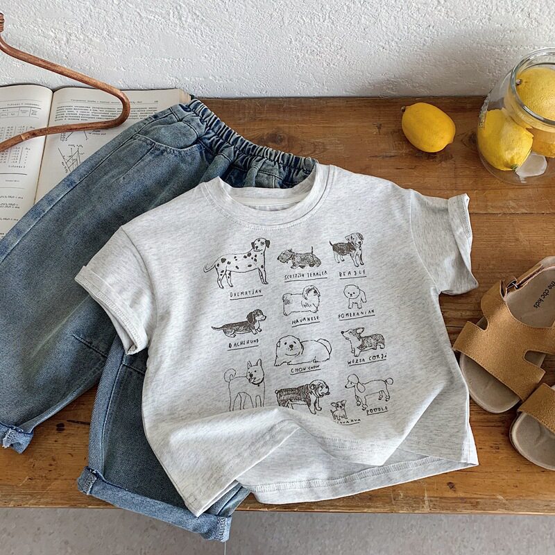 Cute Cartoon Dog Print Short Sleeve T-Shirt