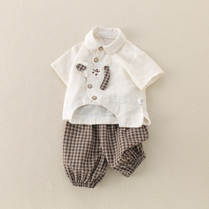 Cute Baby Boy Outfit Set with Dog Cartoon Shirt and Shorts