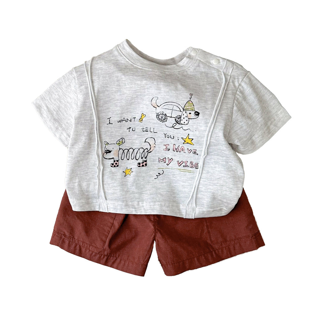 Cute Cartoon Dog Summer Outfit for Boys Two-Piece Lightweight
