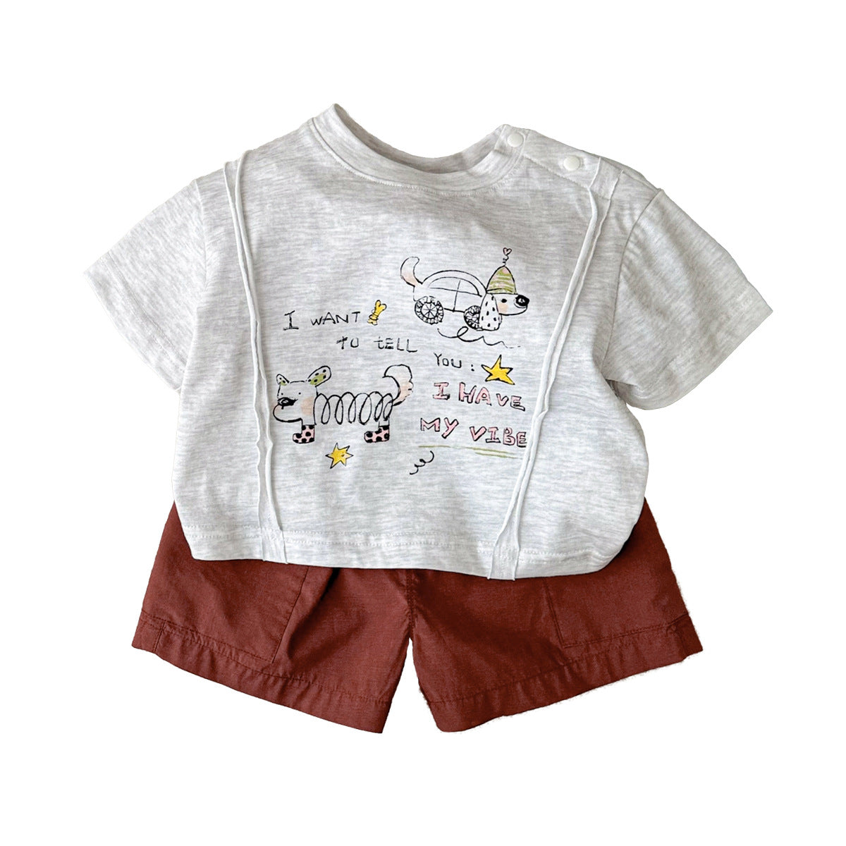 Cute Cartoon Dog Summer Outfit for Boys Two-Piece Lightweight