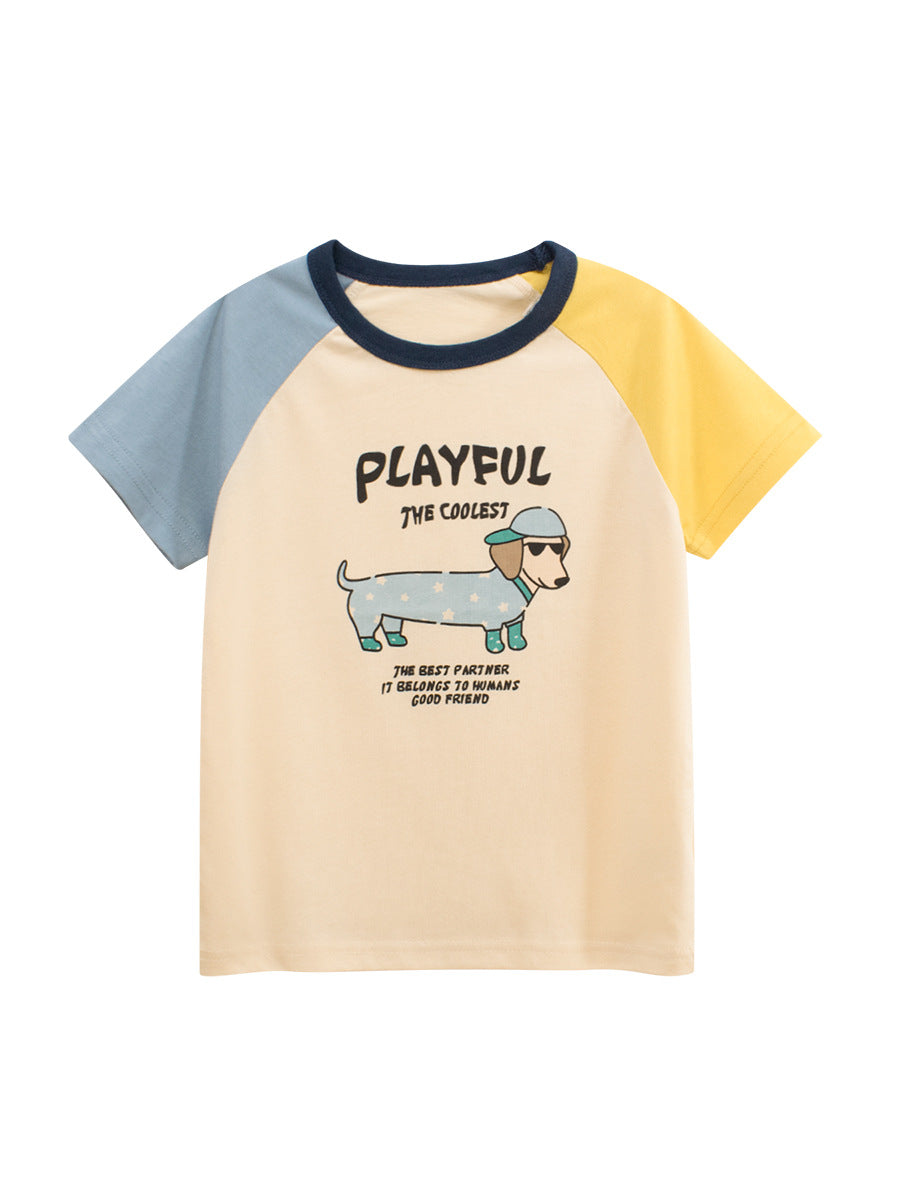 Cute Dog Cartoon Short Sleeve T-Shirt for Girls