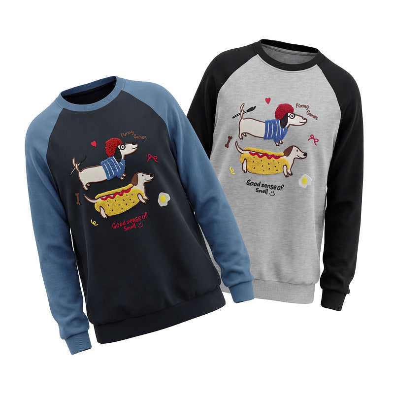 Cartoon sausage dog plush hoodie for women
