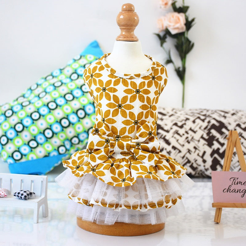 Dog Clothes Spring And Summer Thin Skirt Pet Clothes Summer Cute Bow Tutu Skirt Teddy Dog Clothes