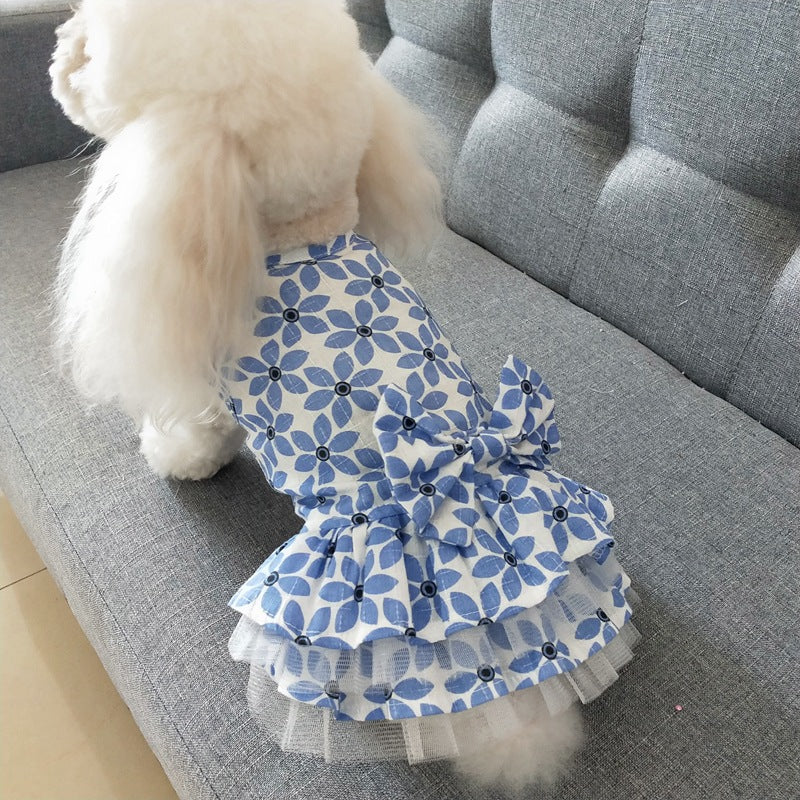 Dog Clothes Spring And Summer Thin Skirt Pet Clothes Summer Cute Bow Tutu Skirt Teddy Dog Clothes
