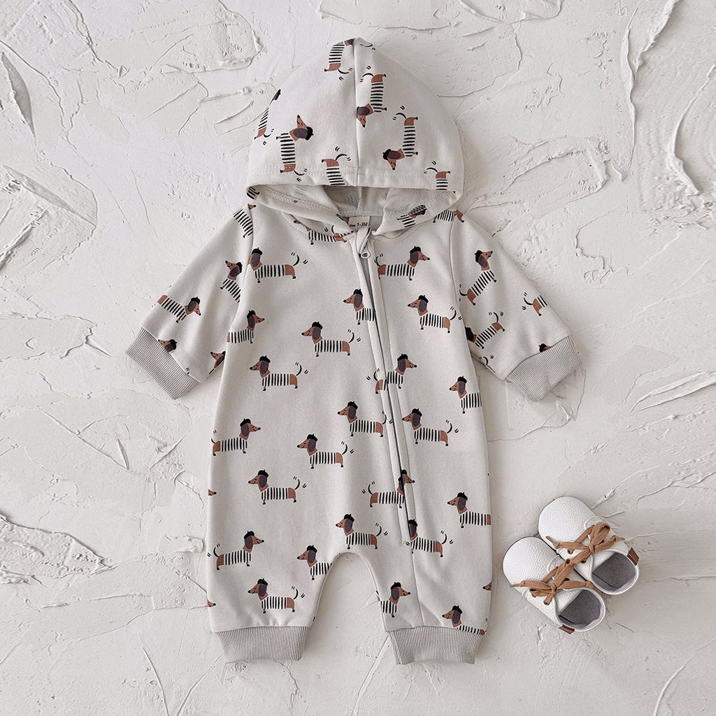 Long sleeved jumpsuit with sausage and dog print zipper style climbing suit