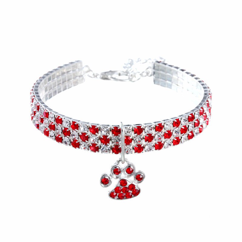 Rhinestone Cute Paw Dog Collar Products for Dogs 20/25/33CM Blue/Red/Pink Adjustable Collar Jewelry Accessory for Dogs Cat