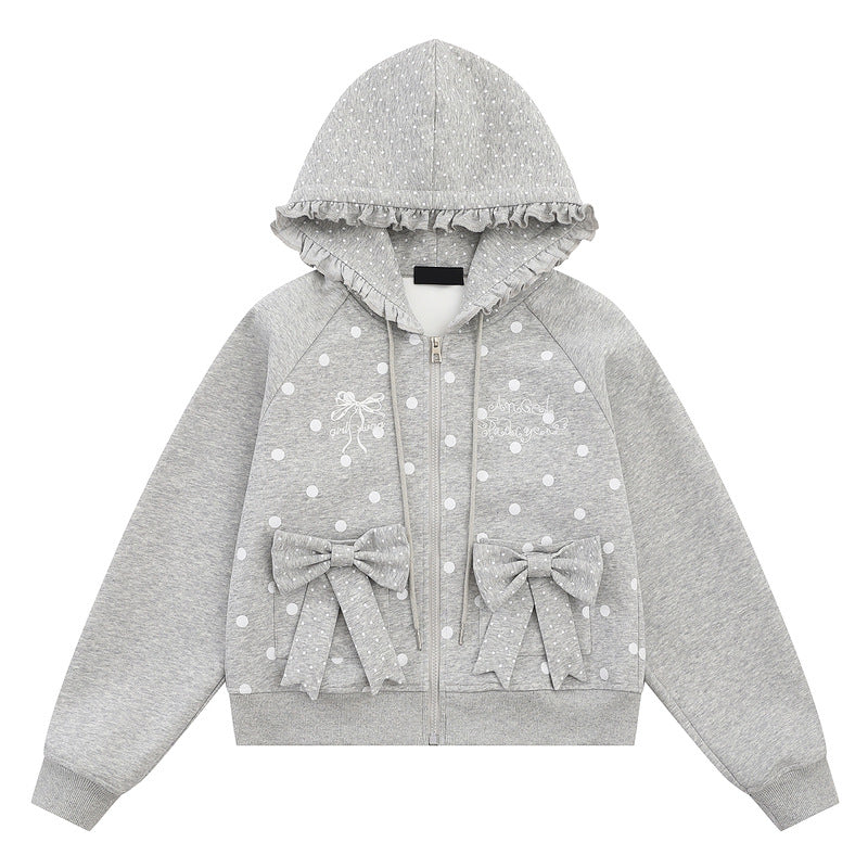 Hoodie pocket bow zipper cardigan jacket