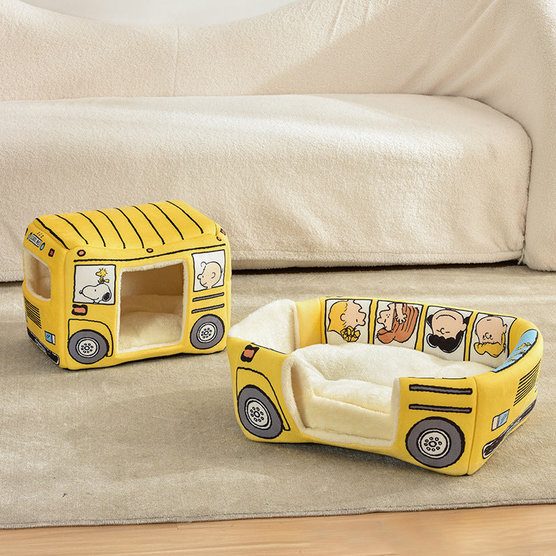 Bus Shaped Cat Kennel Cute Pet Kennel All Season Universal Semi Closed Cat Kennel Small and Medium-Sized Dog Kennel Foldable