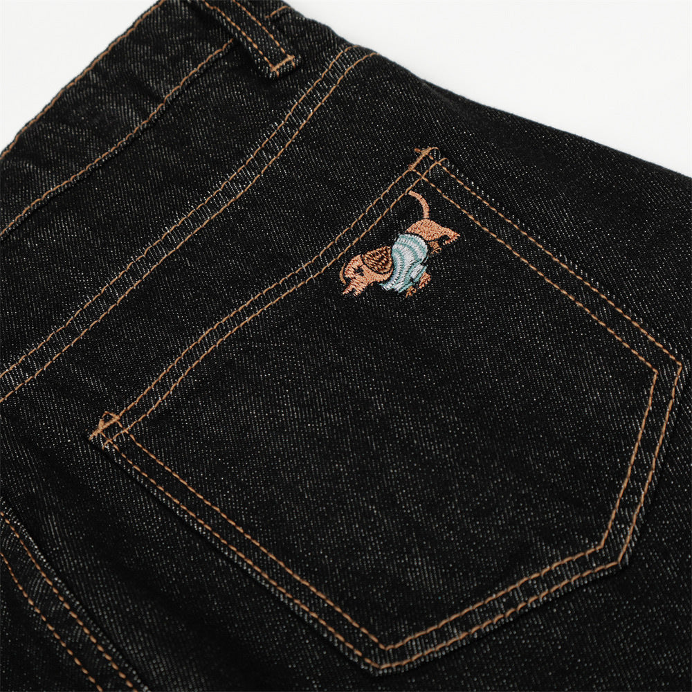 Dog embroidery cartoon curved knife jeans