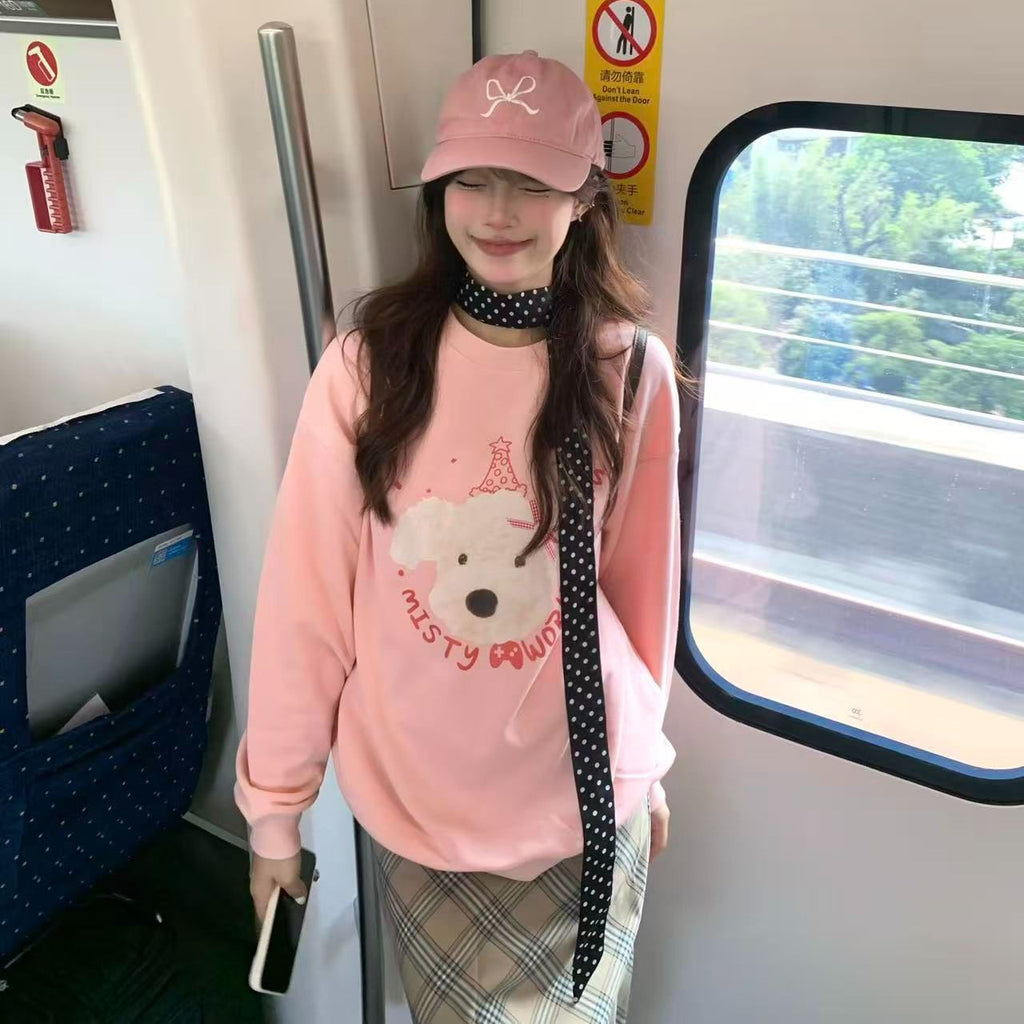 Cute Dog Print Youthful Casual Loose Hoodie for Women