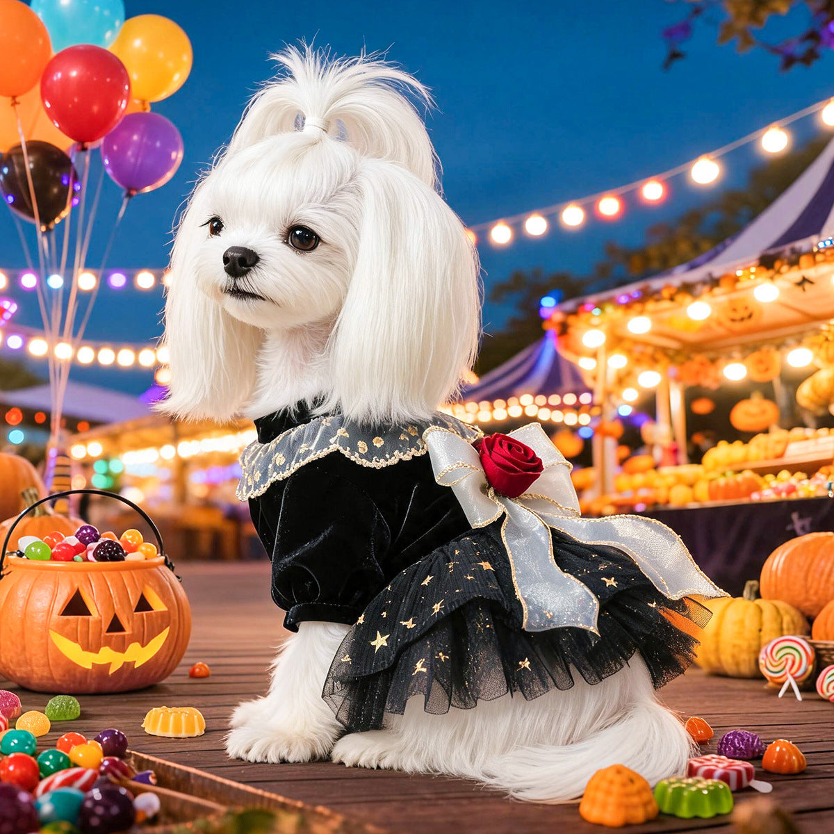 Pet Dog Cat Clothes Halloween Black Velvet Rose Dress Cute Small Dog