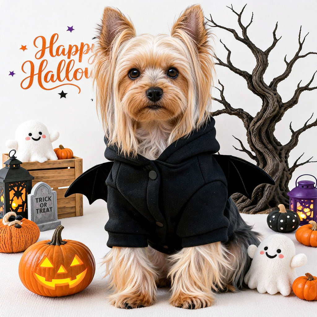 Cute Pet Clothing for Dogs and Cats, Halloween Funny Bat Hoodie, Small Dog Clothes