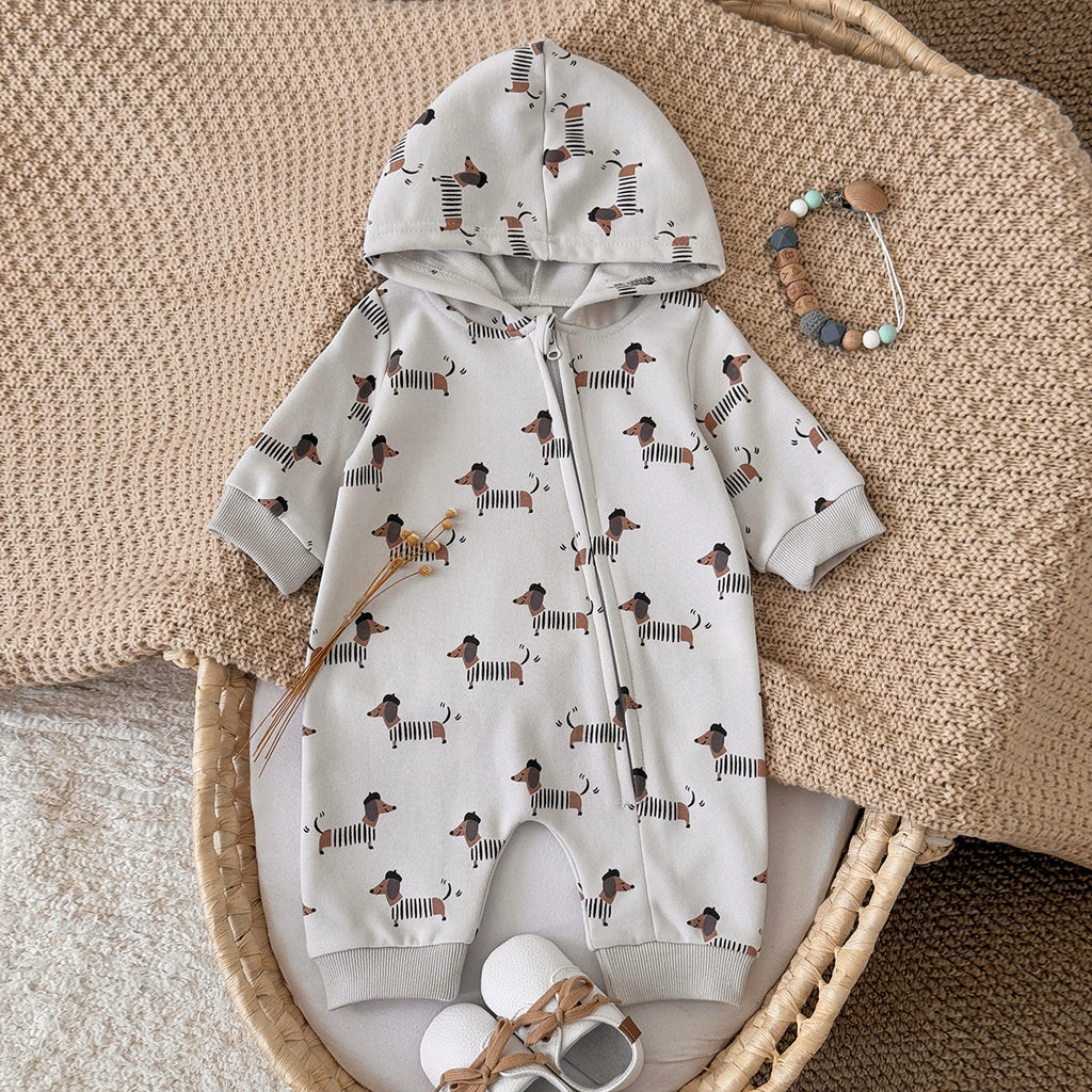 Long sleeved jumpsuit with sausage and dog print zipper style climbing suit