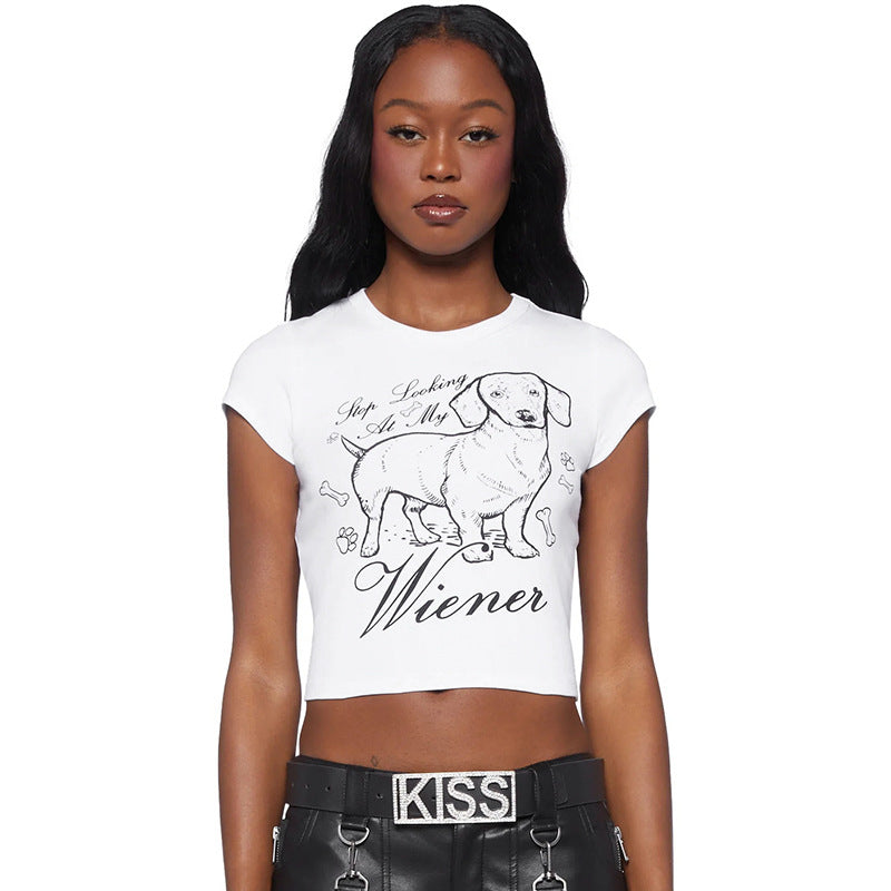 Slimming and slimming small dog pattern simple and cute sketch style top