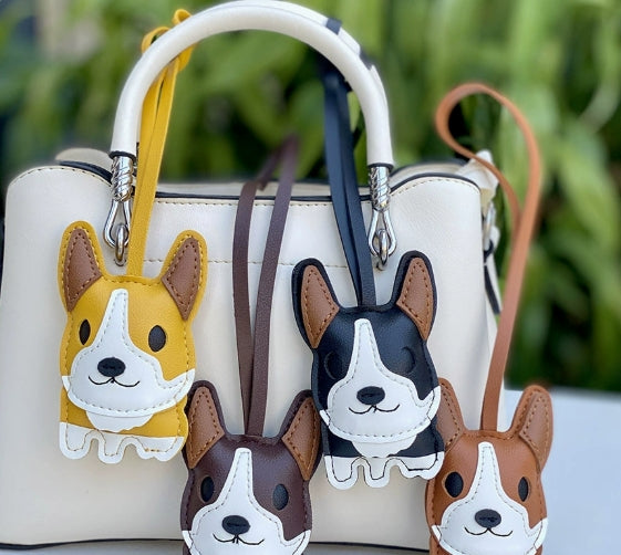 Corgi Dog Keychain Leather Bull Terrier Car Keychain Cute Corgi Leather Pendant