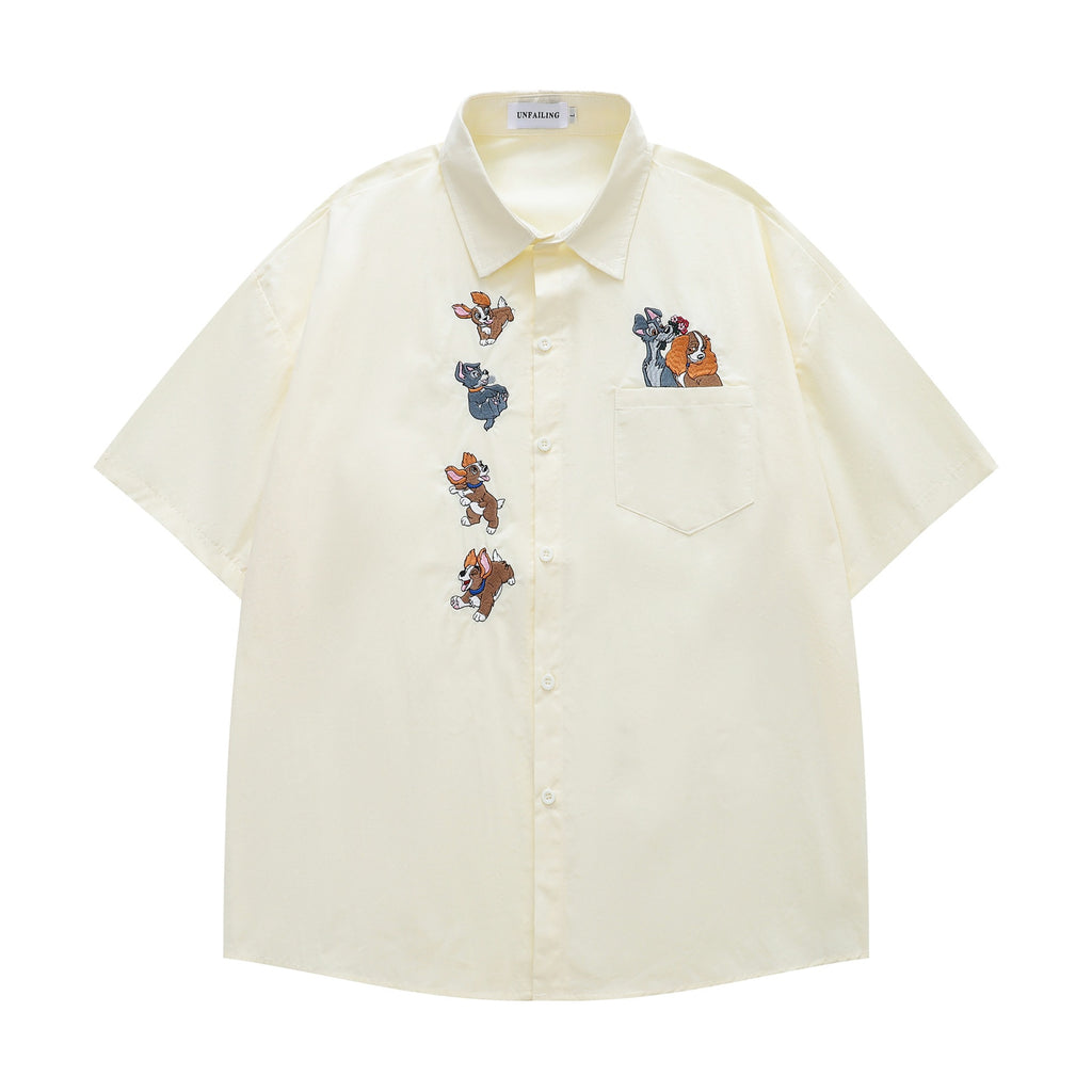 Cute dog embroidered short sleeved shirt