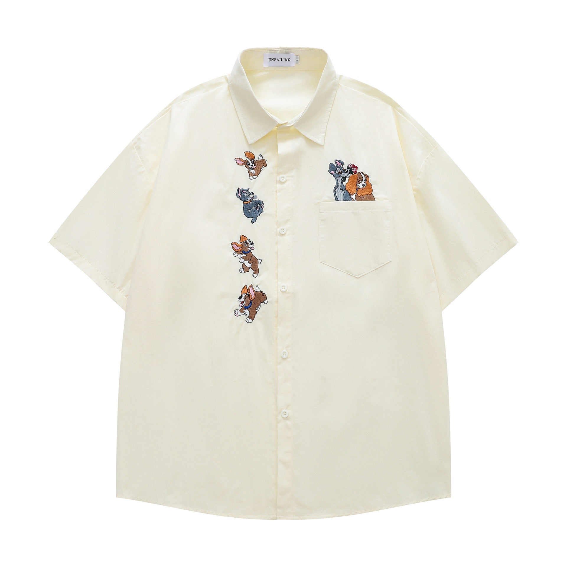 Cute dog embroidered short sleeved shirt