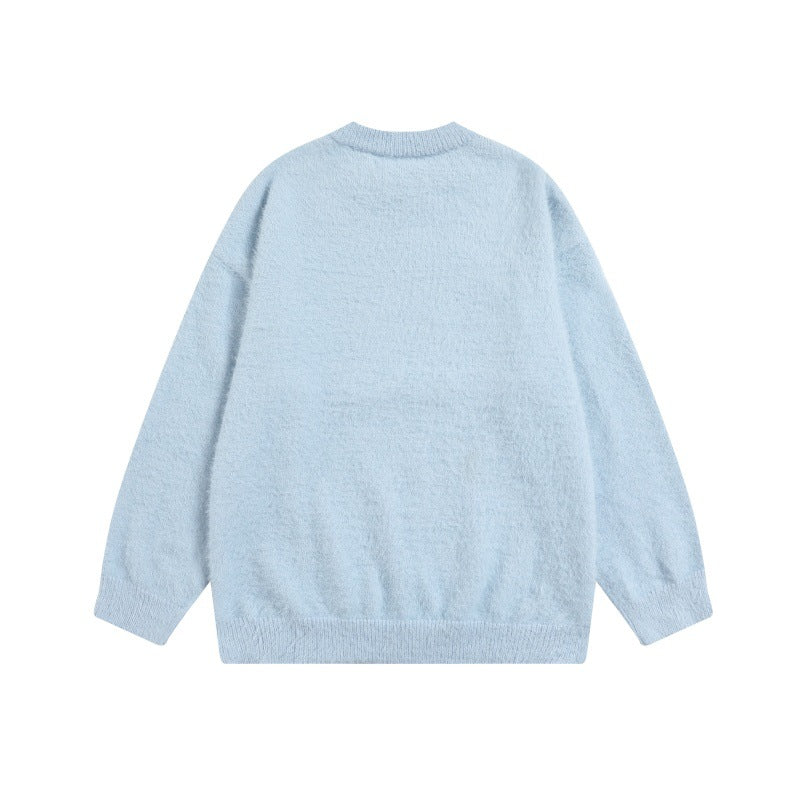 Imitation mink fur sausage dog towel embroidered round neck pullover sweater knitted sweater