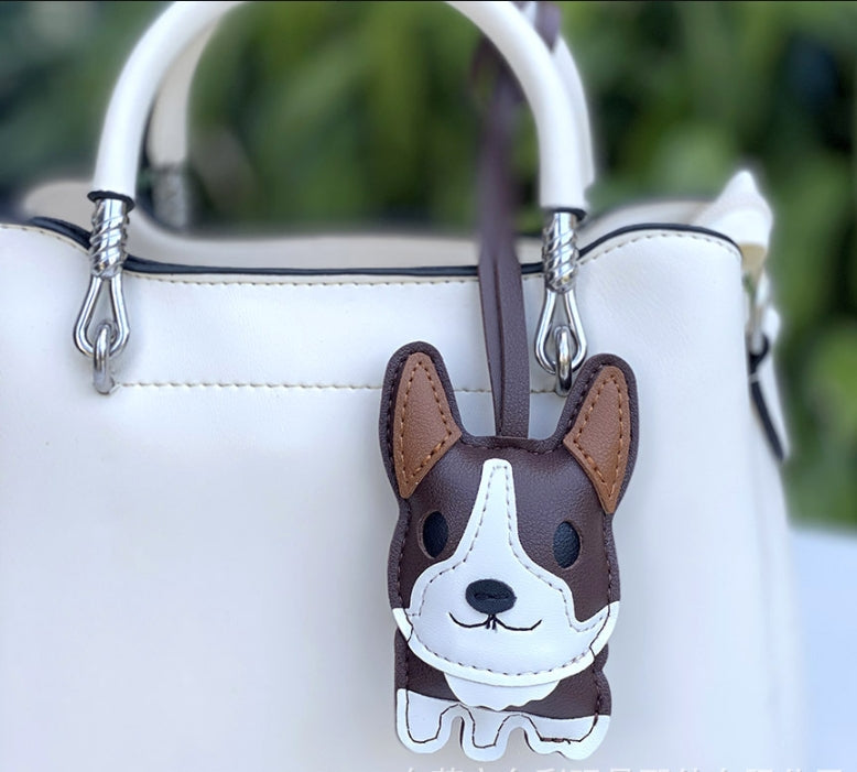 Corgi Dog Keychain Leather Bull Terrier Car Keychain Cute Corgi Leather Pendant