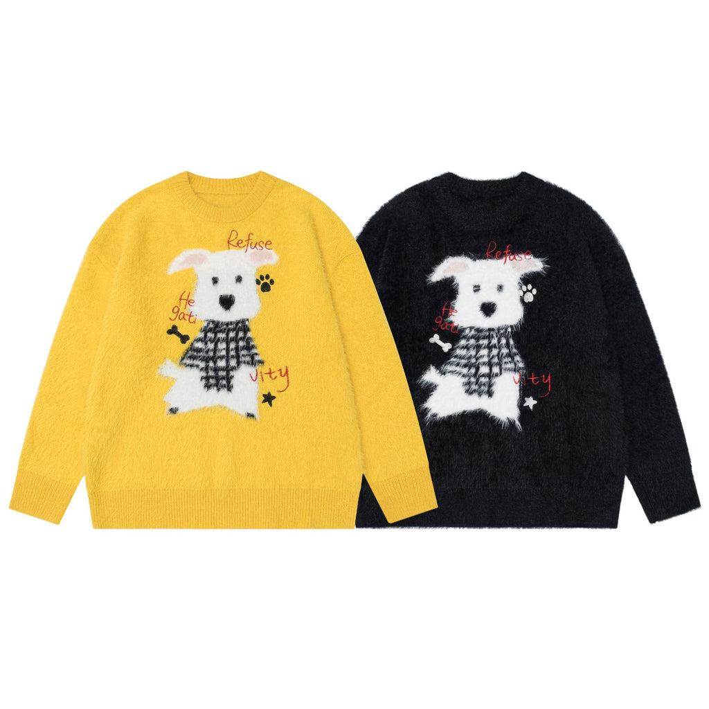 Plush cute dog jacquard sweater