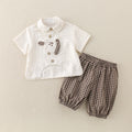 Cute Baby Boy Outfit Set with Dog Cartoon Shirt and Shorts