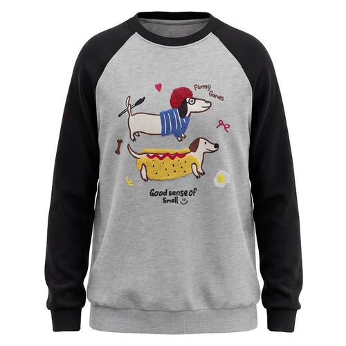 Cartoon sausage dog plush hoodie for women