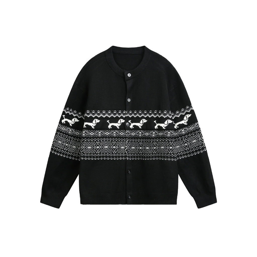 vintage Fair Isle dog knit cardigan sweater men
