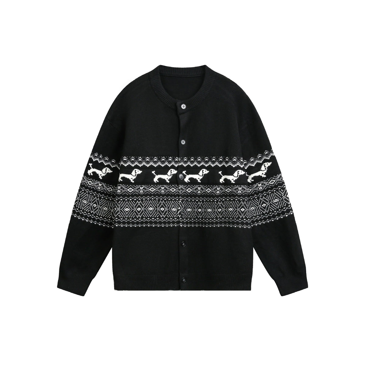vintage Fair Isle dog knit cardigan sweater men