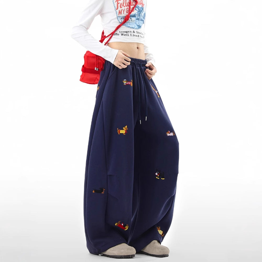Fun sausage dog embroidery curved knife guard pants