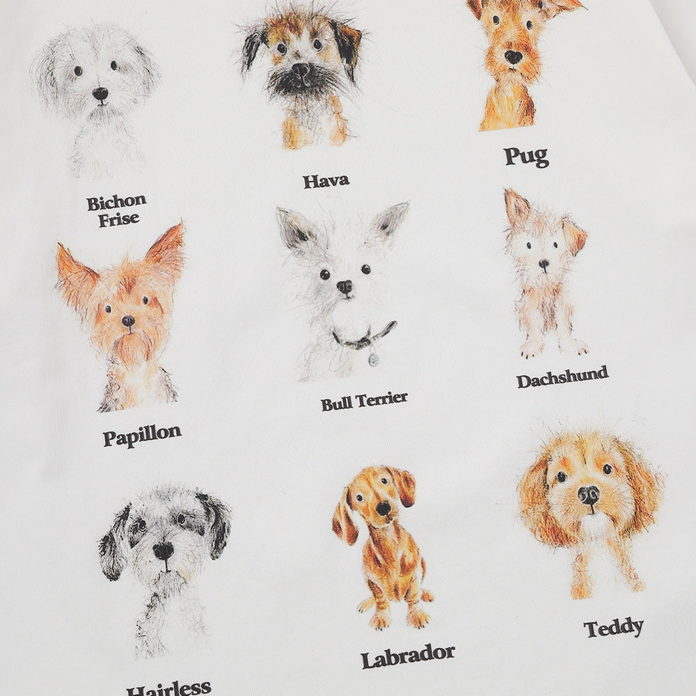 Animal Dog Hand drawn Printed Short Sleeve