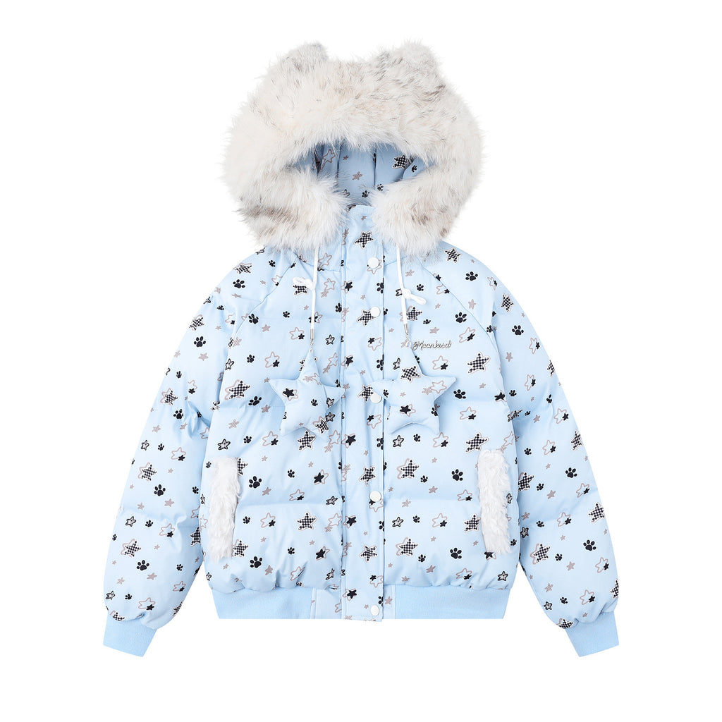 Cute ears full of dog claws star shaped fur collar cotton jacket