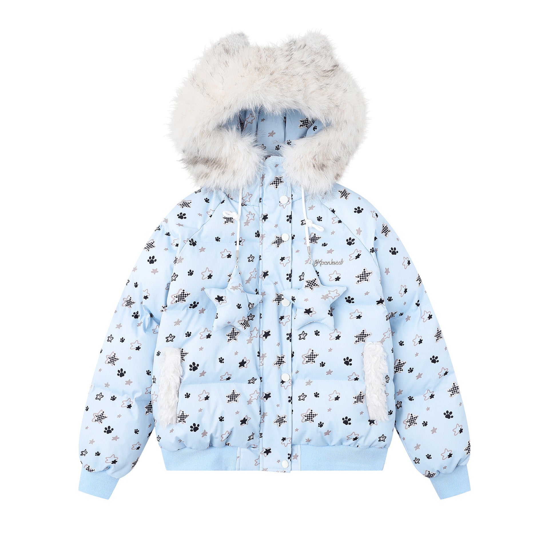 Cute ears full of dog claws star shaped fur collar cotton jacket