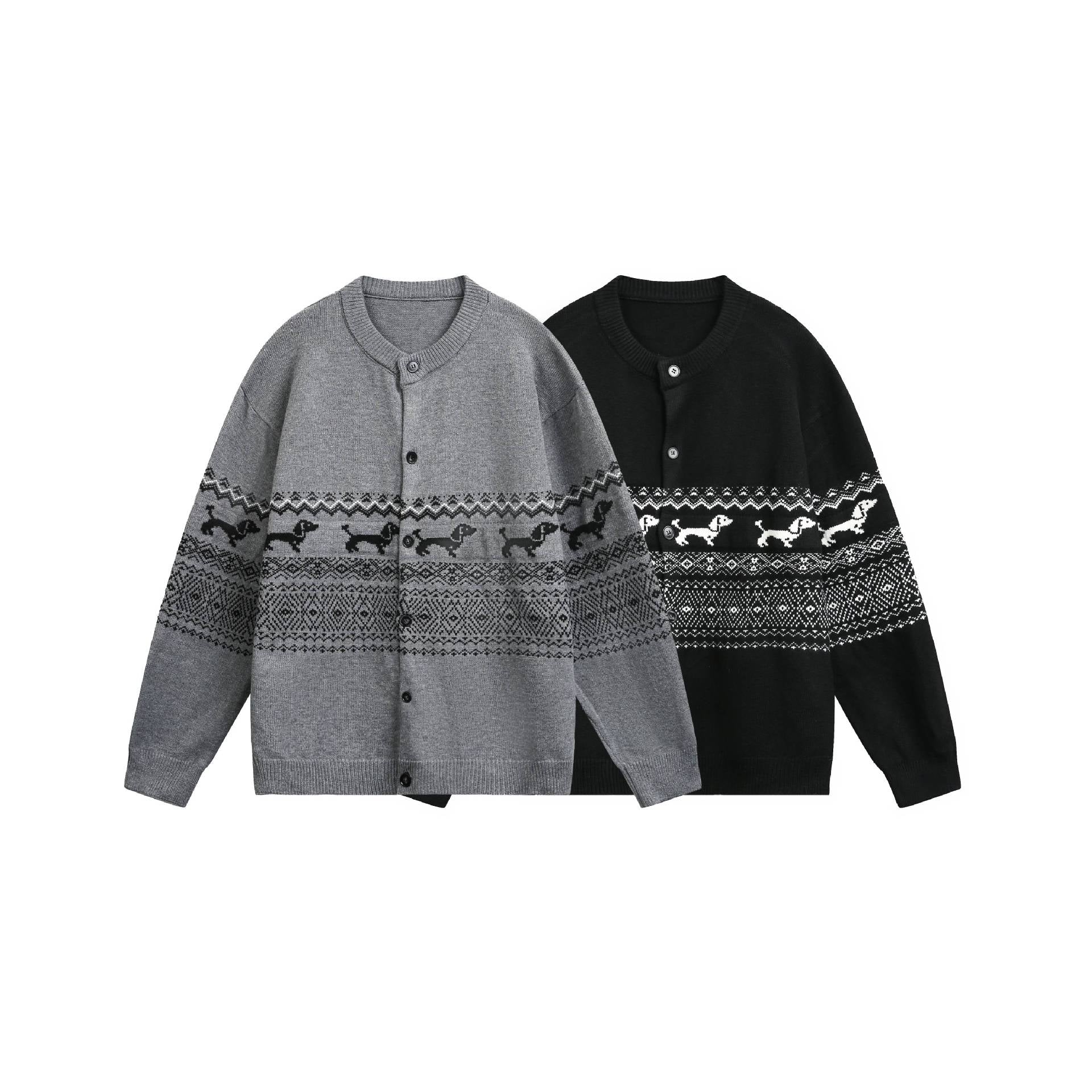 vintage Fair Isle dog knit cardigan sweater men