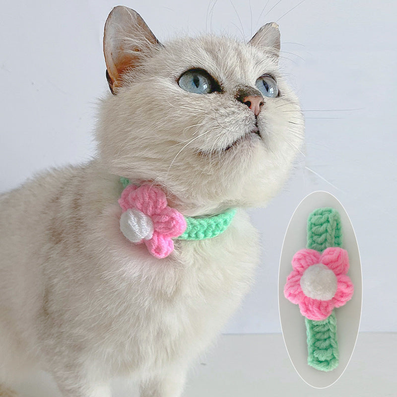 Pet Wool Knitted Collar Cat Dog Cute Collar Knitted Necklace Silent Adjustable British Short Dog