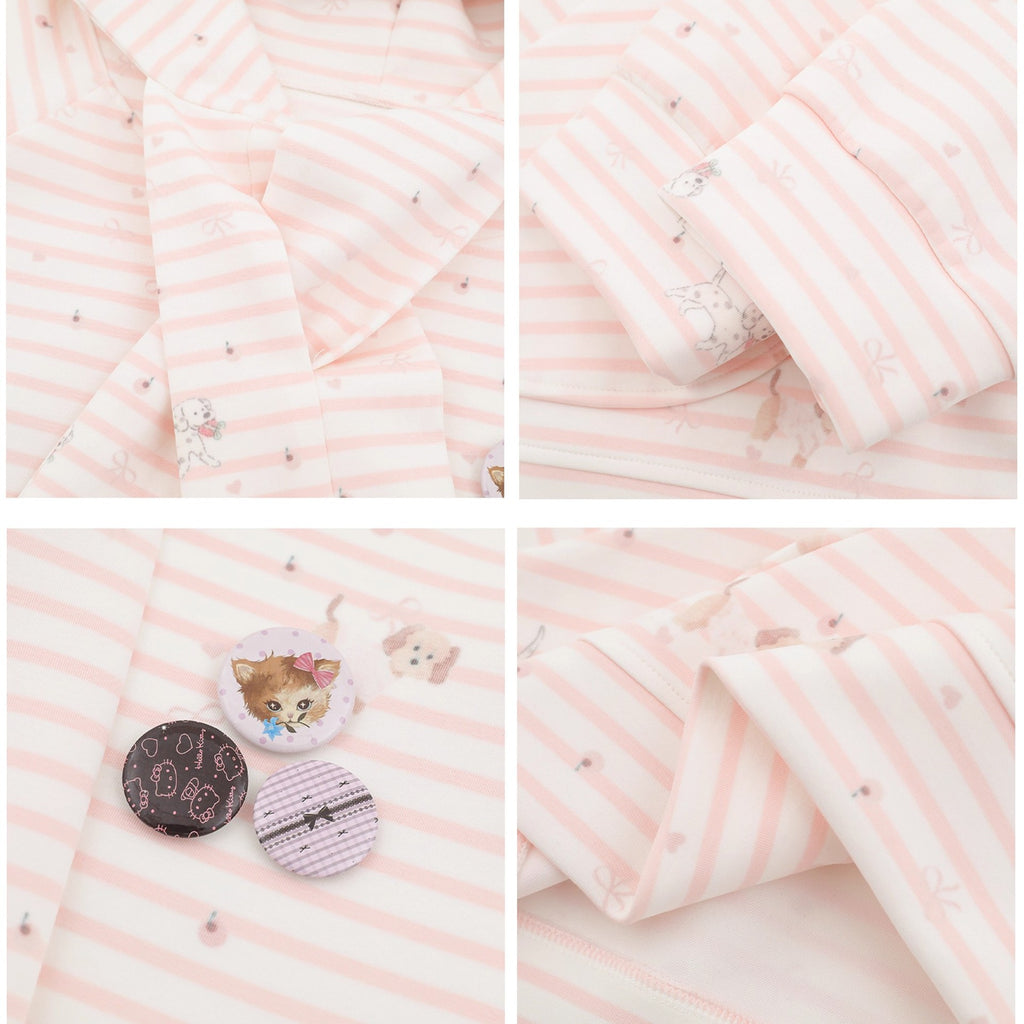 Cute Watermark Stripe Dog Tie-Up Hoodie for Women, Loose BF Lazy Style Lightweight Outerwear