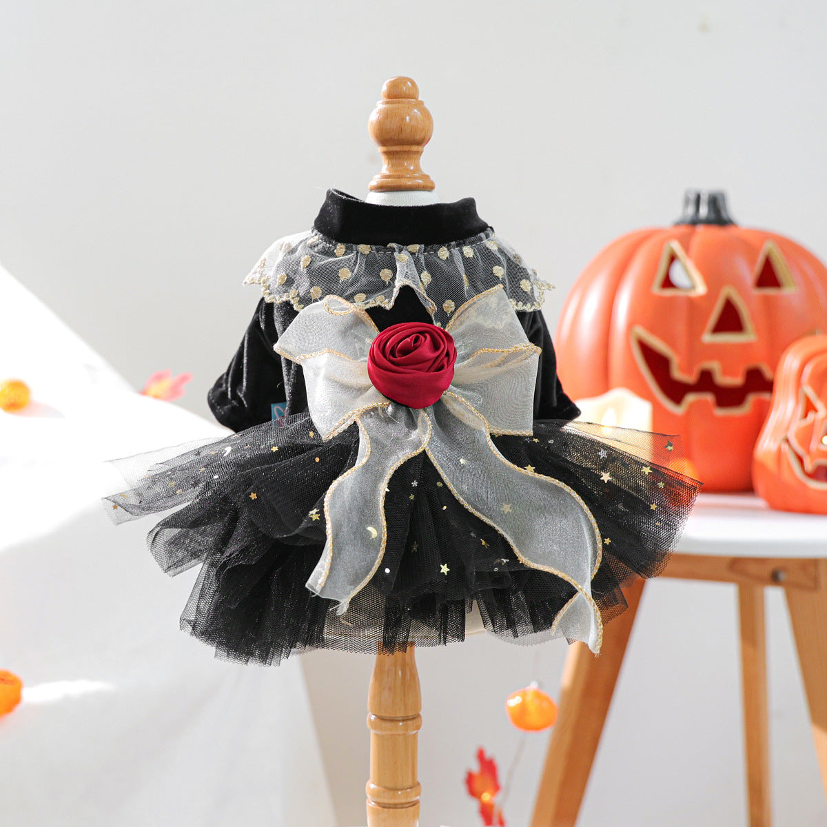 Pet Dog Cat Clothes Halloween Black Velvet Rose Dress Cute Small Dog