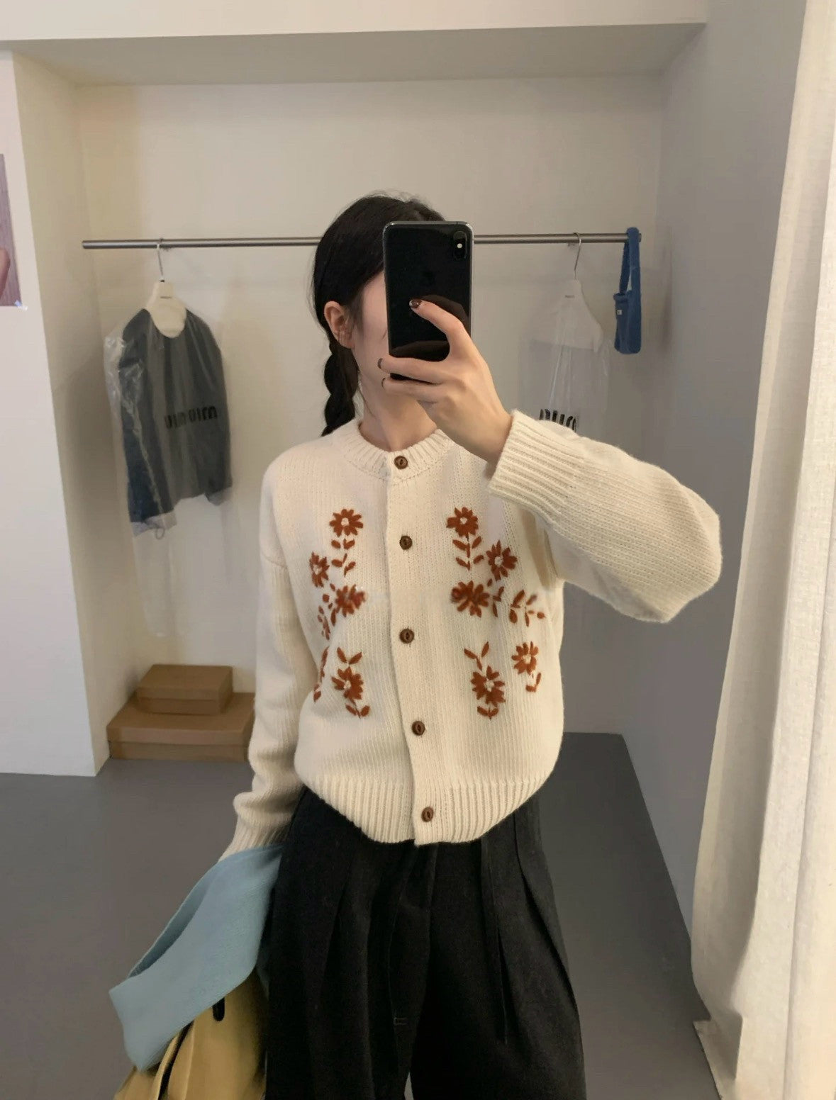 Floral Knit Cardigan for Women,Designer Heavy Knit Sweater Jacket
