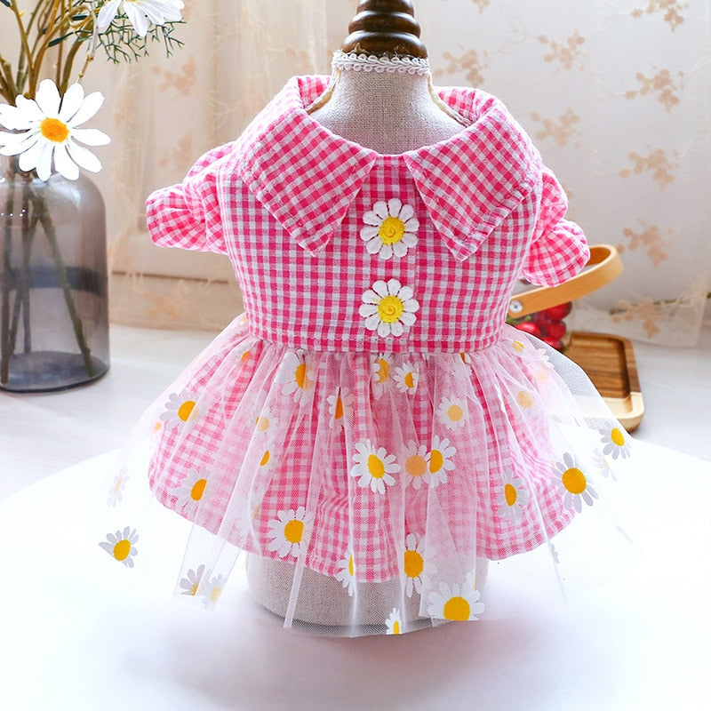 Summer Dog Dress for Dogs Skirt Princess Teddy Grid Pettiskirt Dress Pet Clothes Puppy Costume Spring Pet Clothing