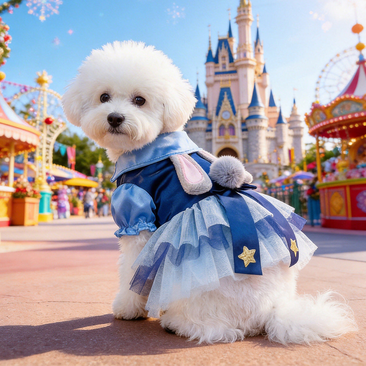 Pet Clothes Dog Clothes Cute Cat Clothing Spring Summer New Style Cute Rabbit Officer Puffy Tulle Dress Teddy