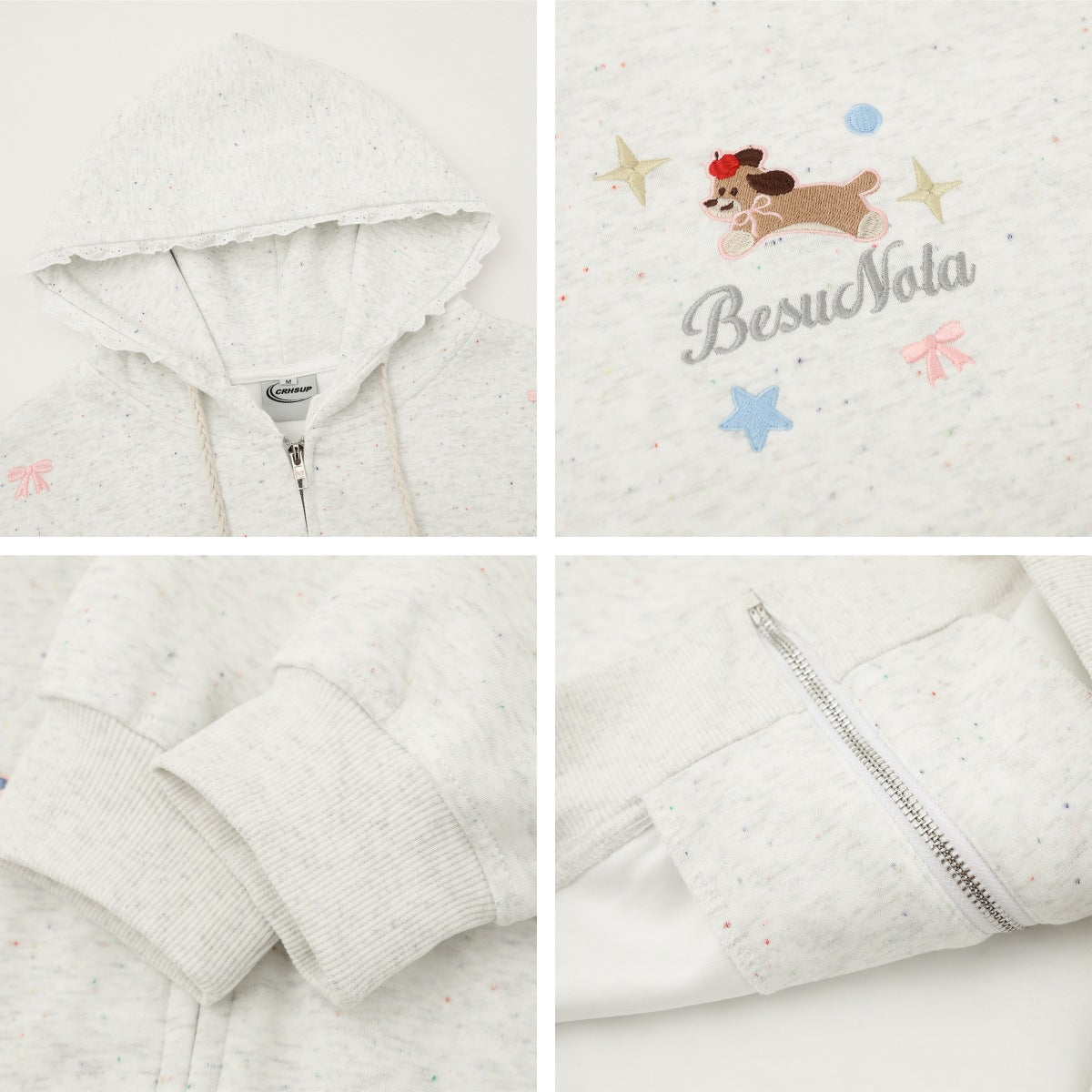 Cute Dog Embroidery Hoodie Open Front Sweatshirt Men
