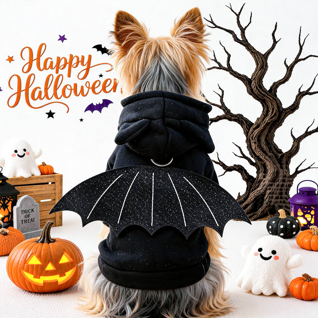 Cute Pet Clothing for Dogs and Cats, Halloween Funny Bat Hoodie, Small Dog Clothes