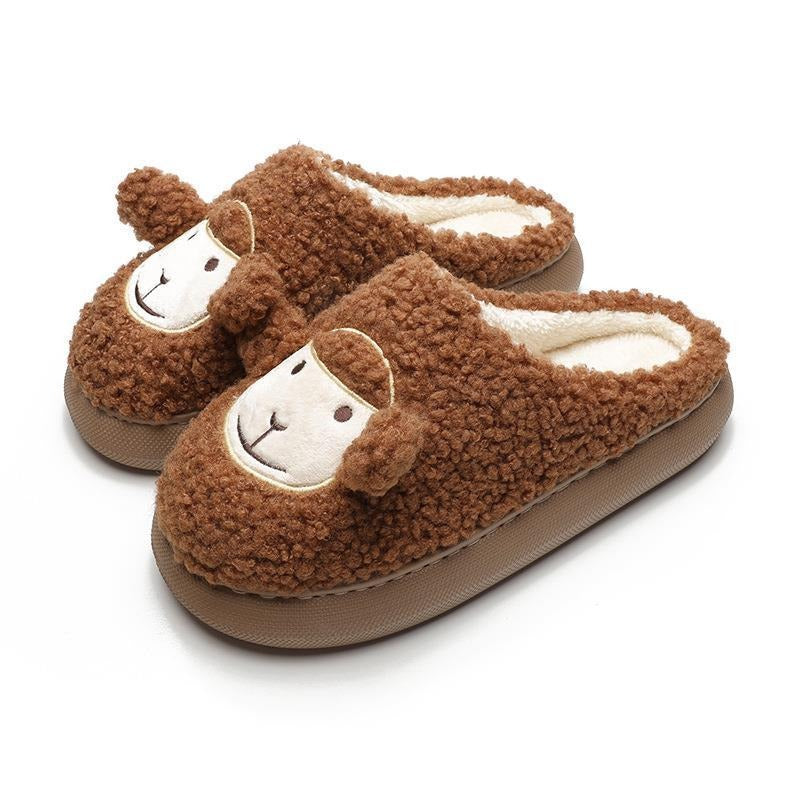 Autumn and Winter New Cotton Shoes Cute Little Sheep Thick Sole Indoor Wool Cotton Slippers for Women Indoor Couples Home Use