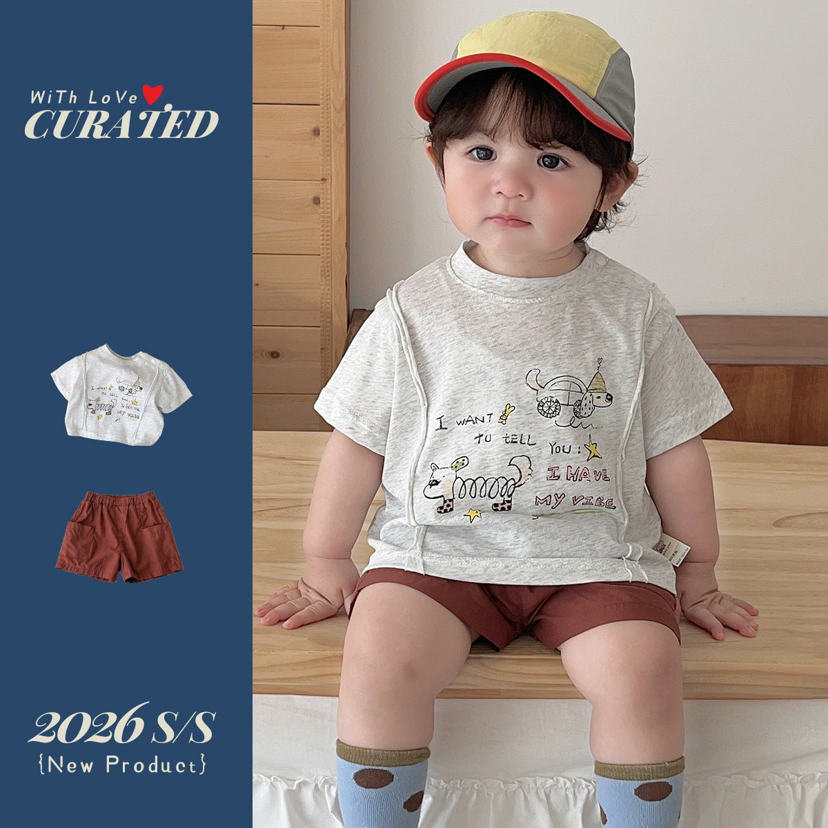 Cute Cartoon Dog Summer Outfit for Boys Two-Piece Lightweight