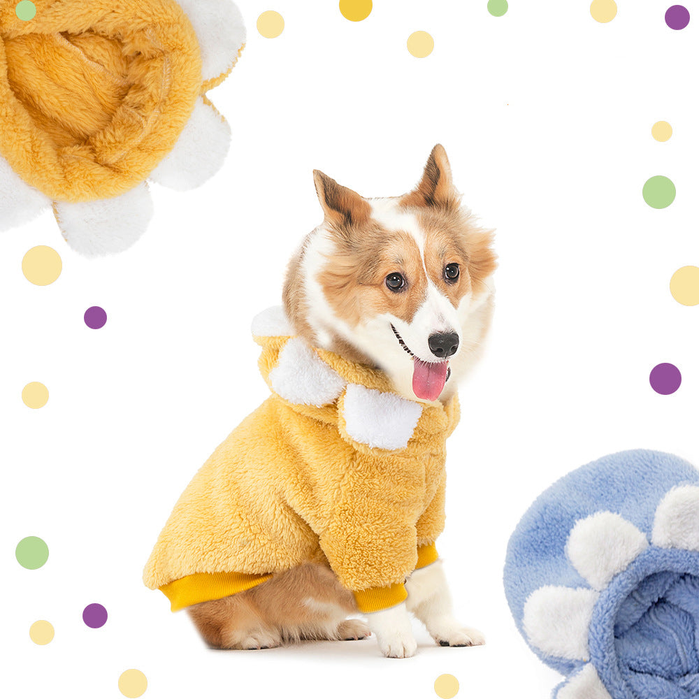 Dog Sun Flower Korean Version Cute Pet Clothes Cotton Sweater Autumn And Winter New Personality Dog Clothes