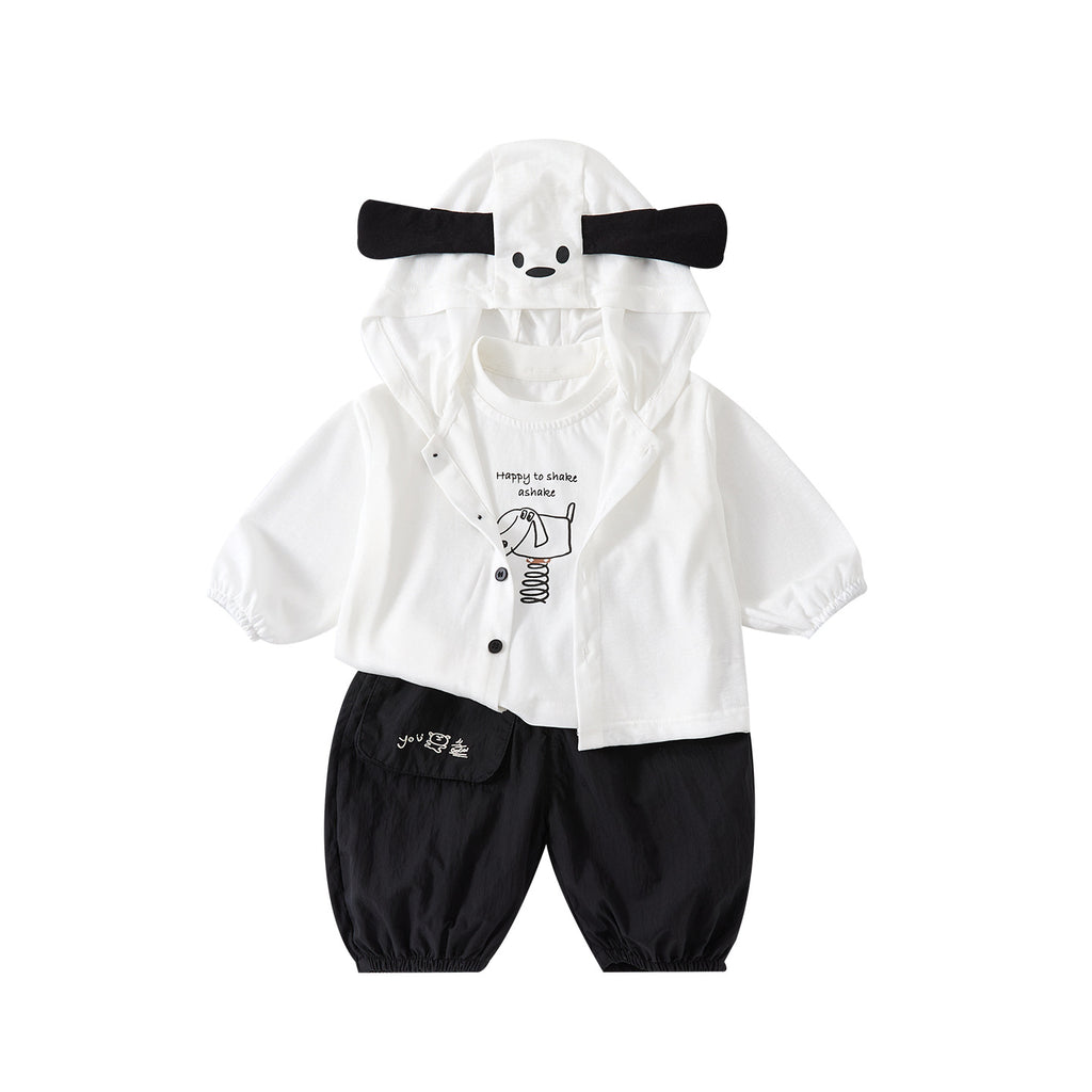 Cute Dog Themed  Outfit Set for Babies Simple Cartoon Vest and Pants 3-Piece Set