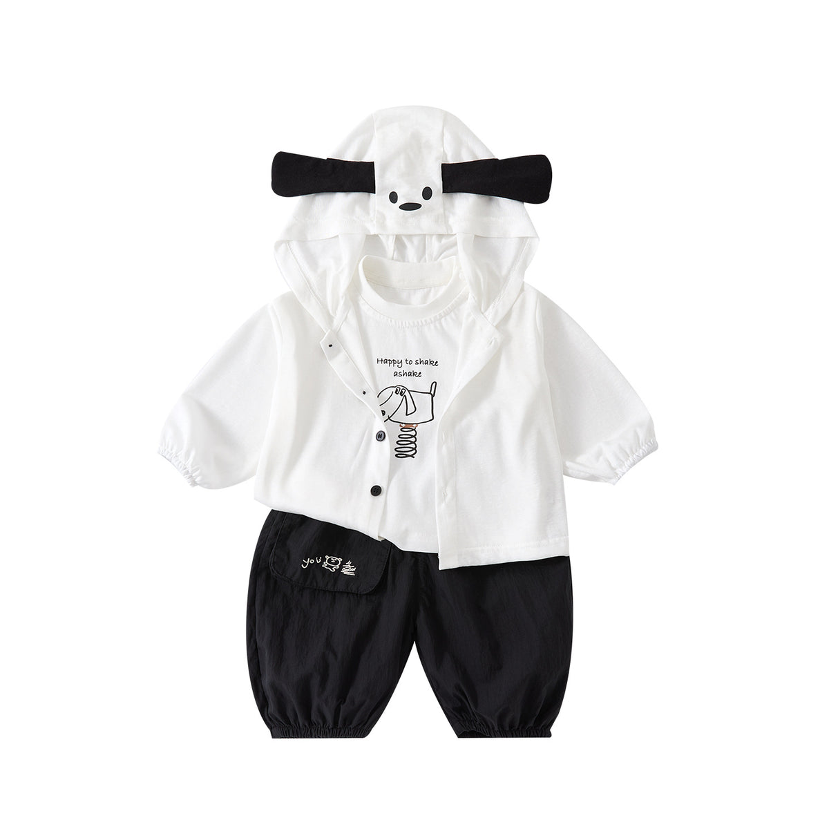 Cute Dog Themed  Outfit Set for Babies Simple Cartoon Vest and Pants 3-Piece Set